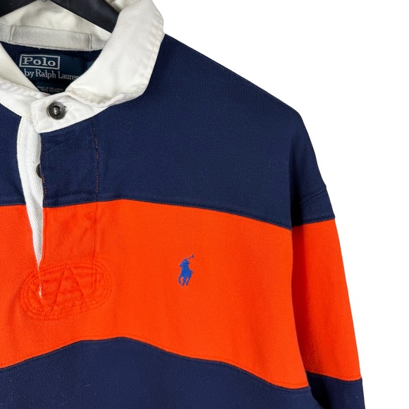 Mens 2000s Polo Ralph Lauren Rugby Orange Blue Kanye Polo Shirt Size L - Picture 3 of 9